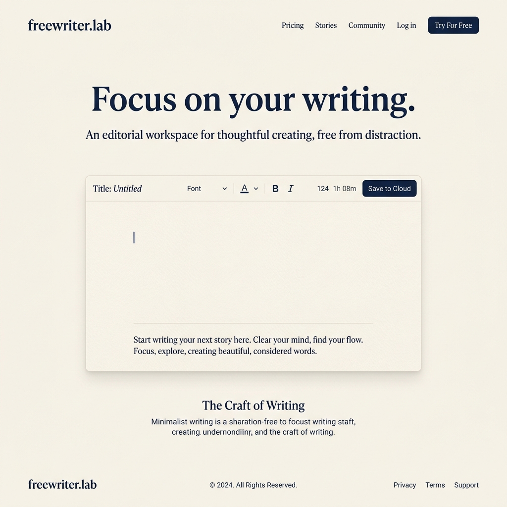 freewriter.lab landing page mockup
